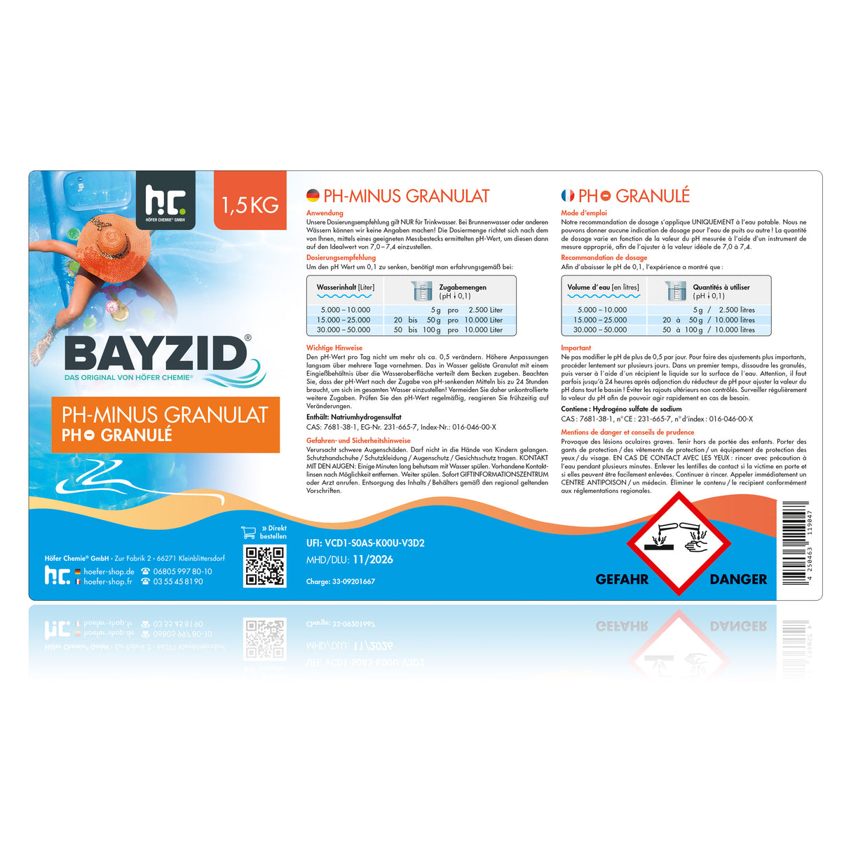 1,5 kg BAYZID® pH Minus granulés