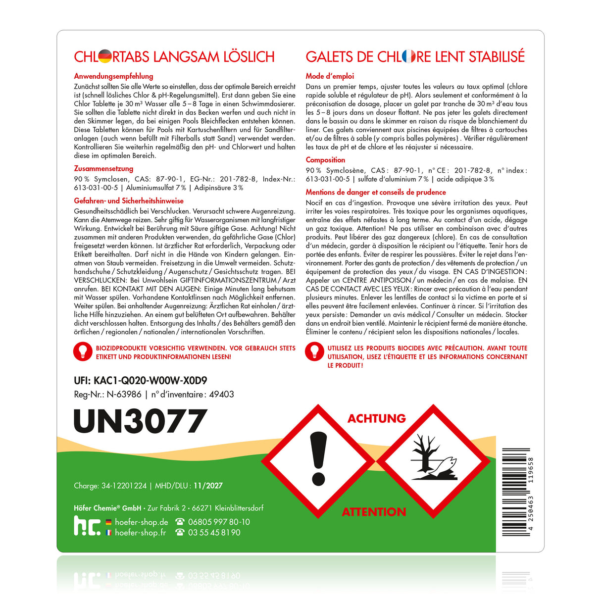 5 kg BAYZID® Chlortabs 200g à dissolution lente