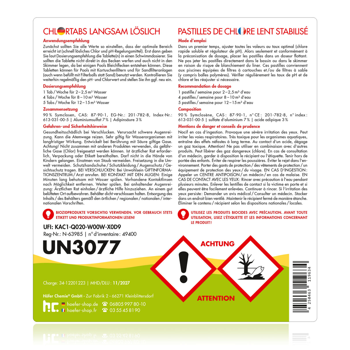 5 kg BAYZID® Chlortabs 20g à dissolution lente