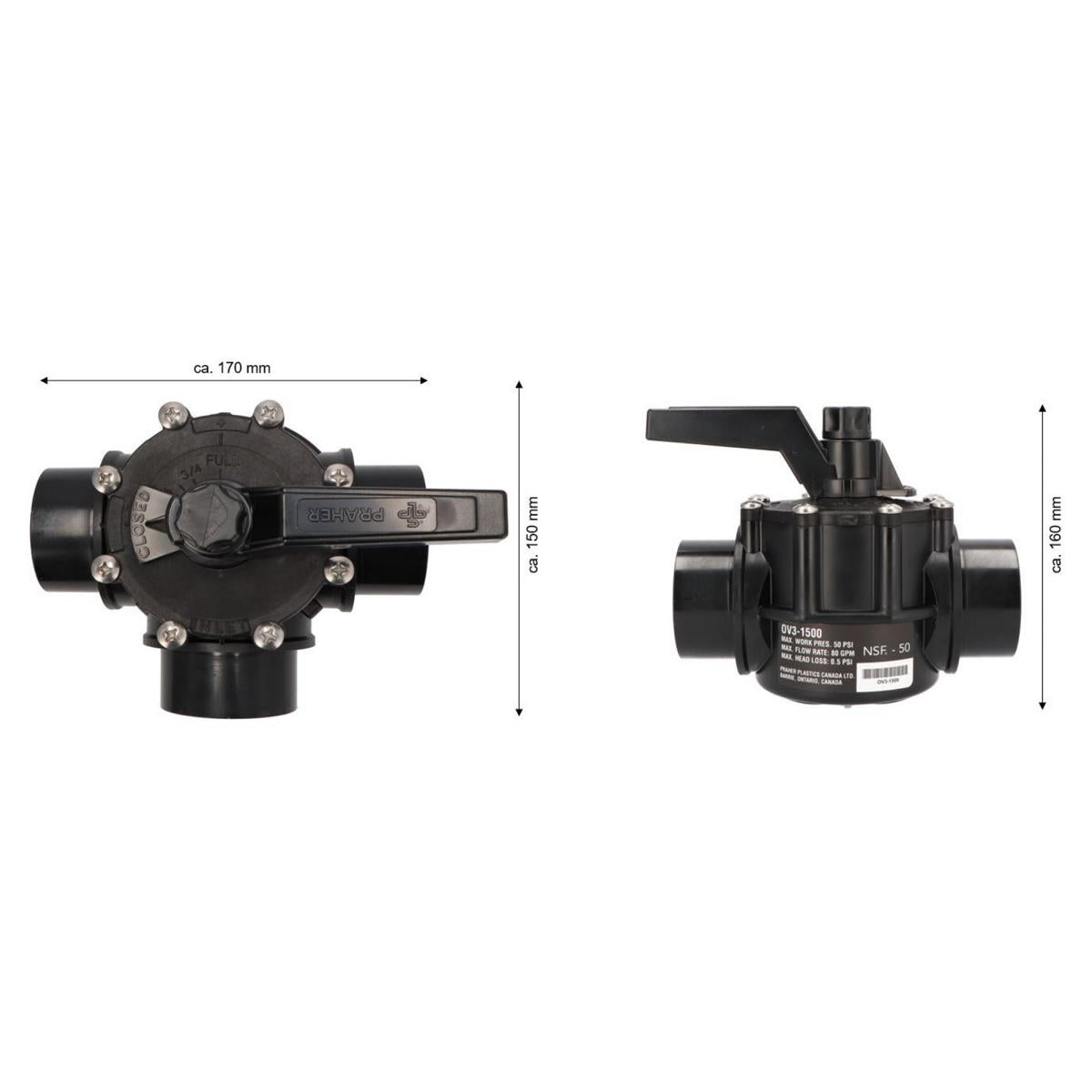 Vanne rotative 3 voies Ø 50mm manchon adhésif