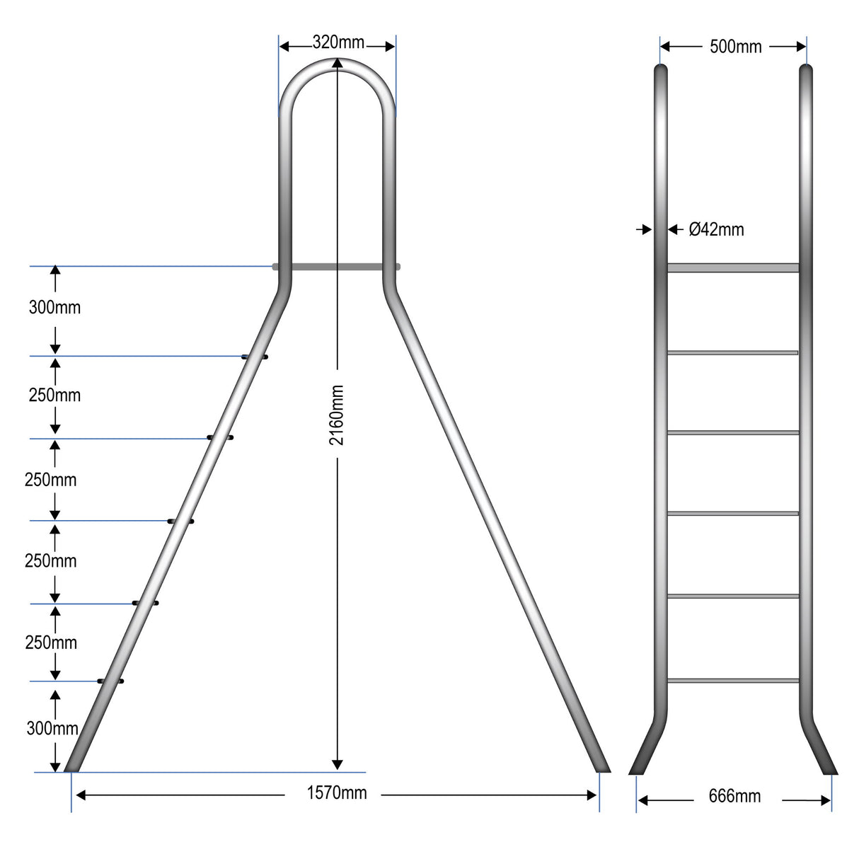 Hochbeckenleiter Edelstahl CLASSIC 150/150 - 2 x 5 Stufen - B-Ware
