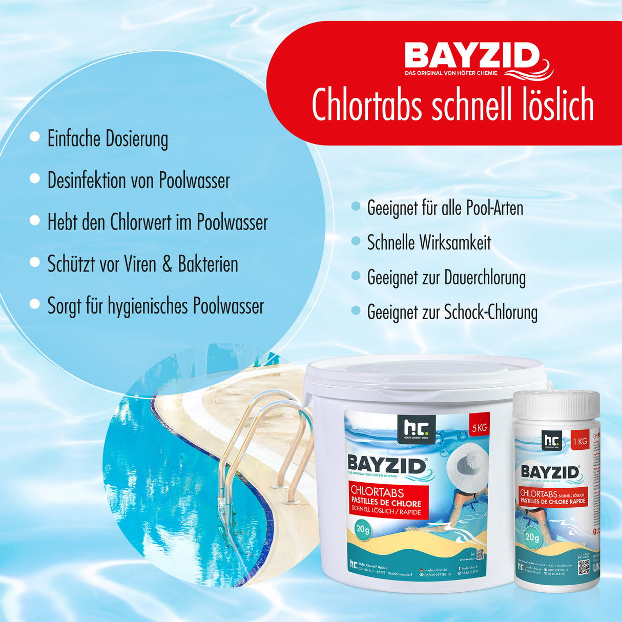 1 kg de tablettes de chlore BAYZID® 20g à dissolution rapide