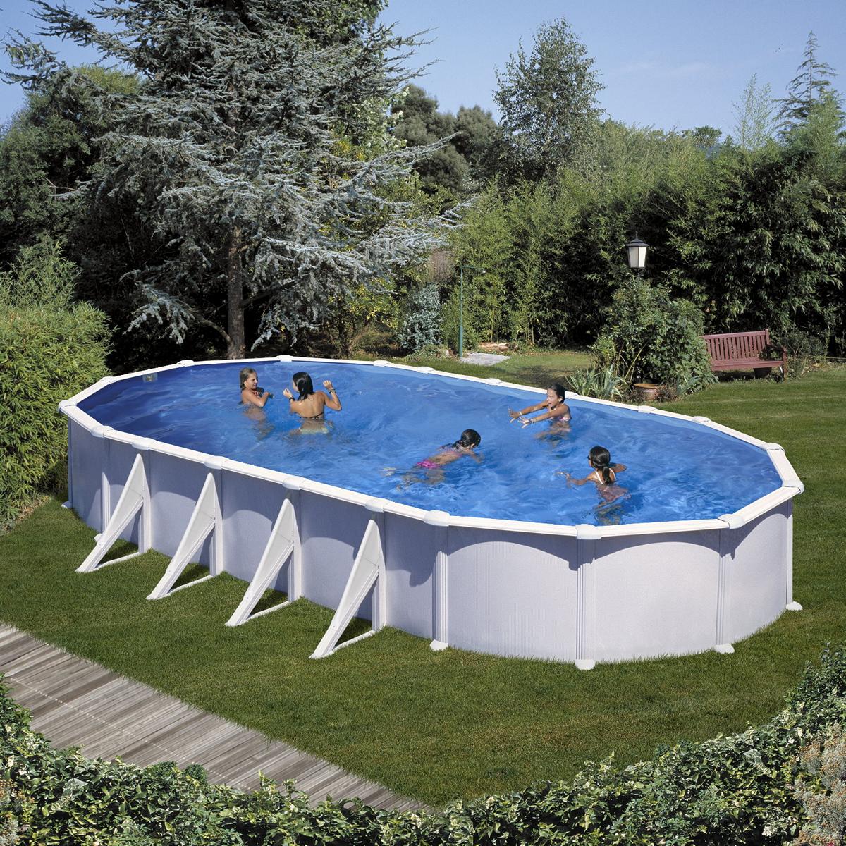 Ensemble piscine forme ovale GRE aspect acier Atlantis 1000 x 550 x 132 cm