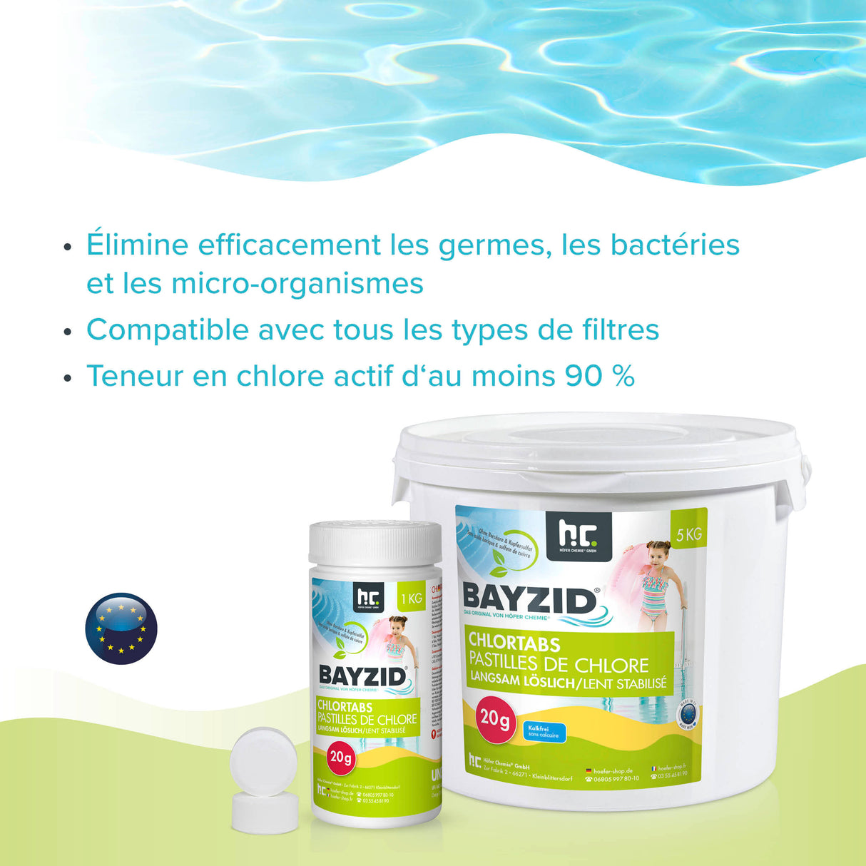 1 kg de tablettes de chlore BAYZID® 20g à dissolution lente