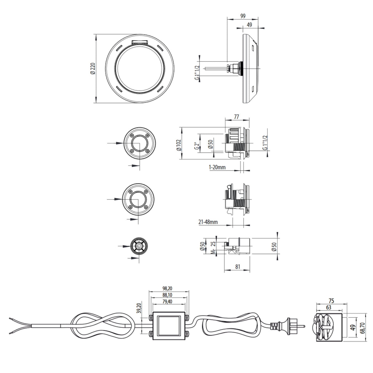 Spot immergé LED pour piscines en bois véritable GRE
