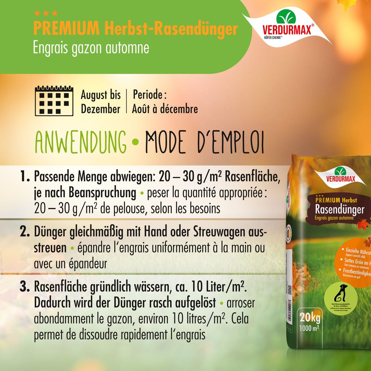 20 kg VERDURMAX® Premium Herbst-Rasendünger