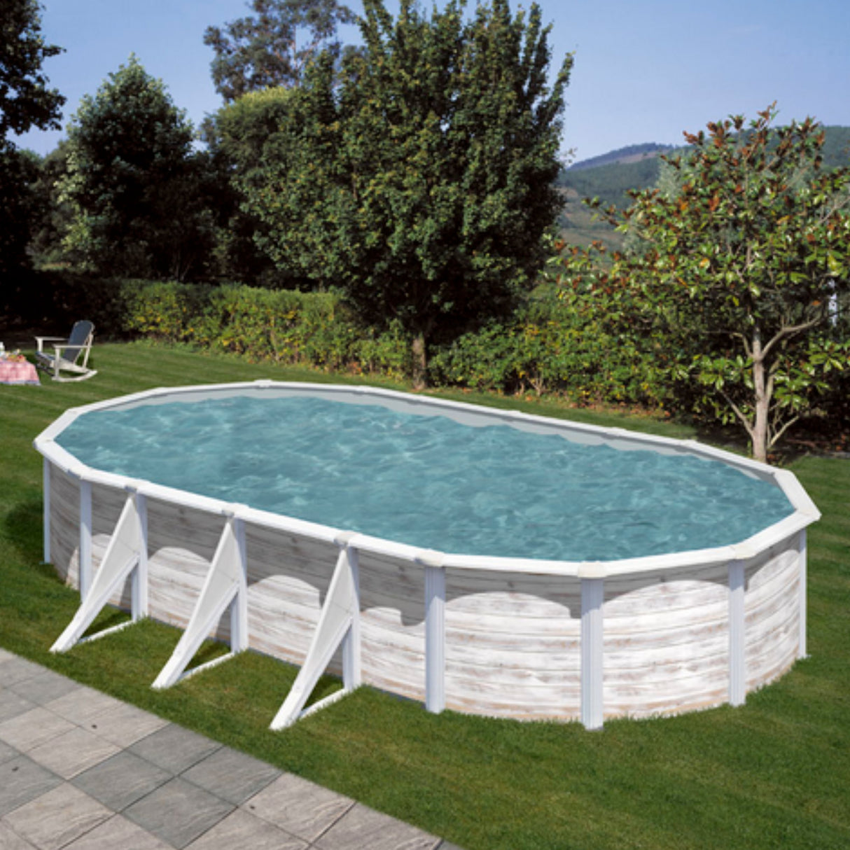 Ensemble piscine forme ovale GRE look nordique Groenland 730 x 375 x 132 cm