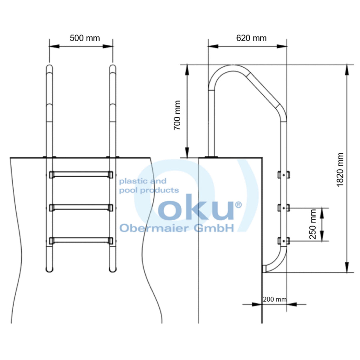 Einstiegsleiter PREMIUM weiter Holm 4-stufig V4A Edelstahl