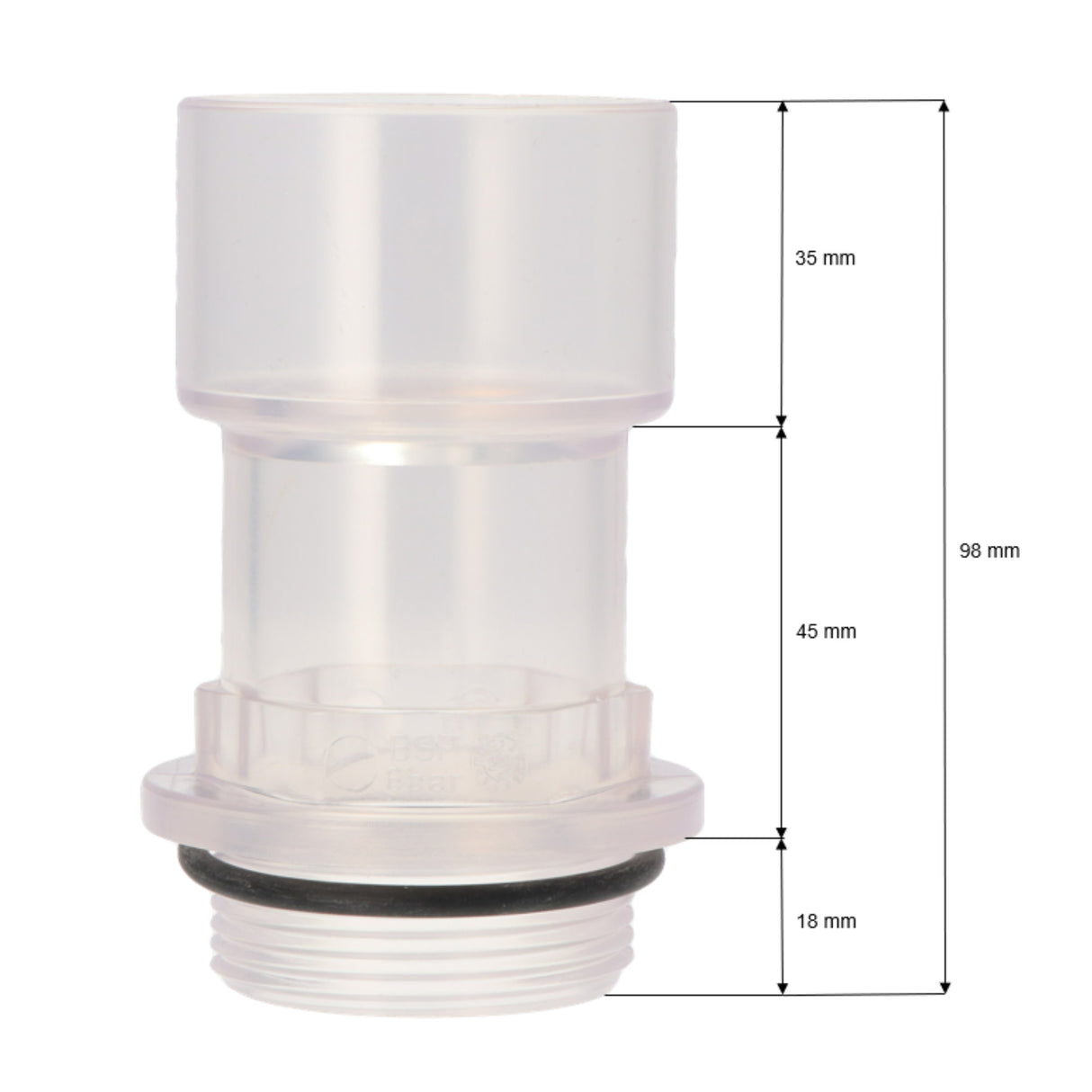 PVC Schlauchstutzen transparent - 50mm x 1 1/2" Klebemuffe x Außengewinde