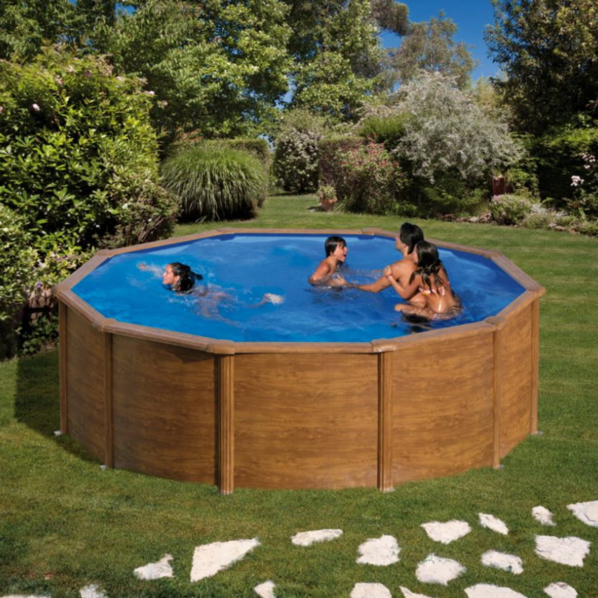 Ensemble piscine ronde GRE aspect bois Pacific Ø 460 x 120 cm