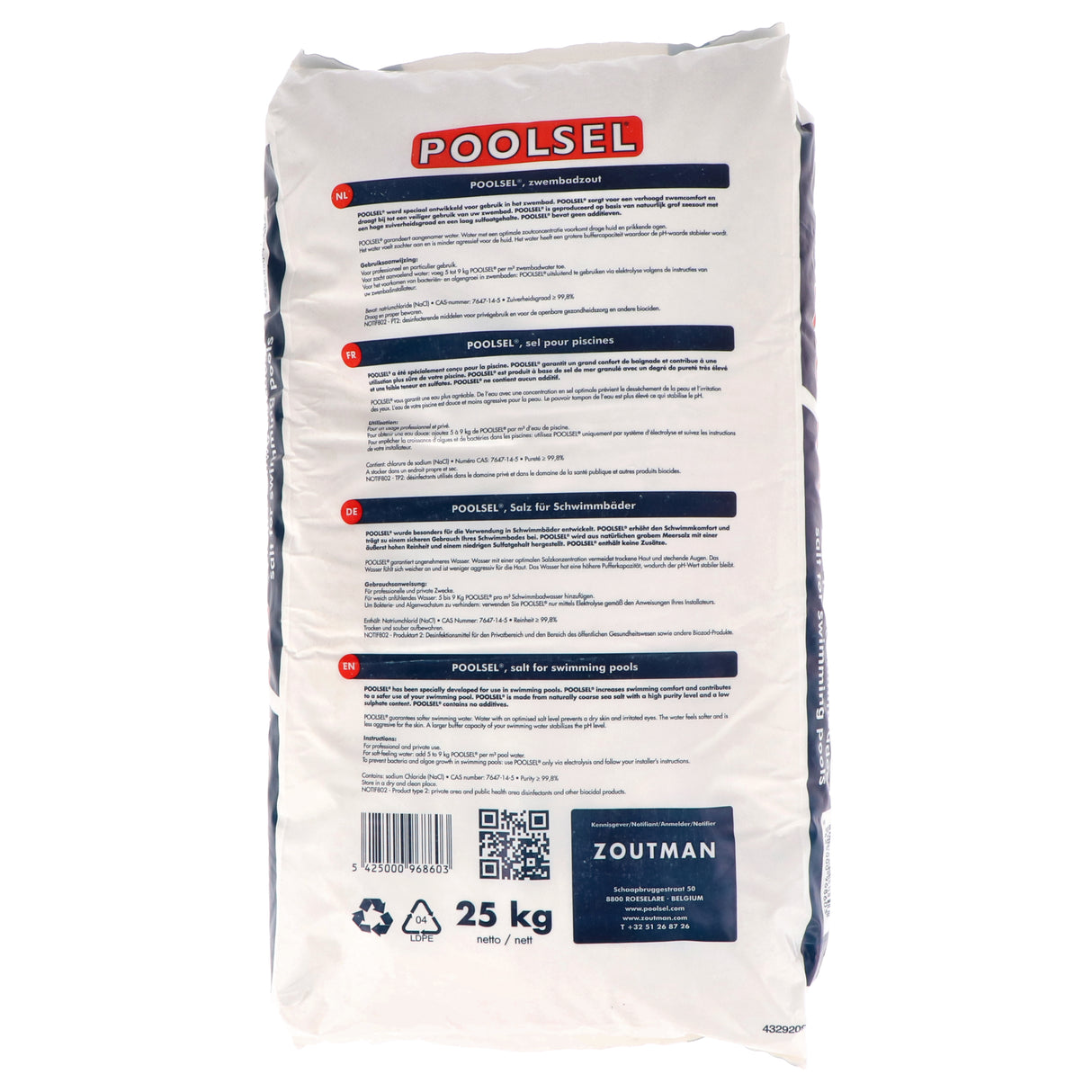 25 kg - Sel de piscine POOLSEL® pour électrolyse du sel