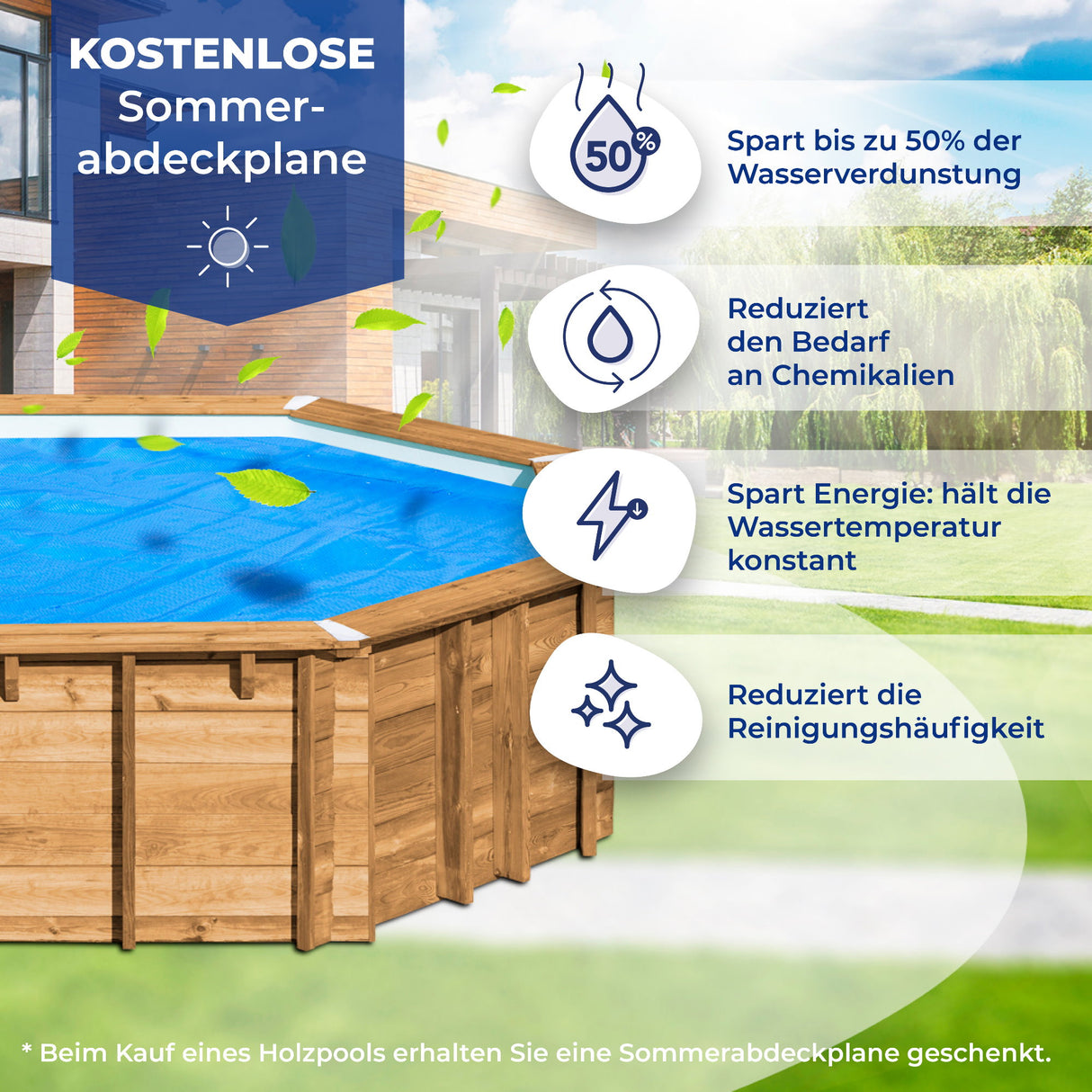 Ensemble complet de piscine GRE en bois véritable Vasto Ø 428 x 136 cm