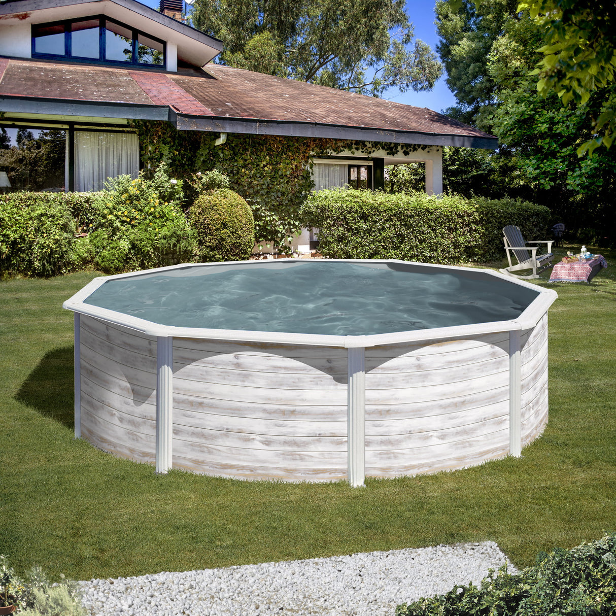 Ensemble piscine ronde GRE look nordique Finlande Ø 300 x 120 cm