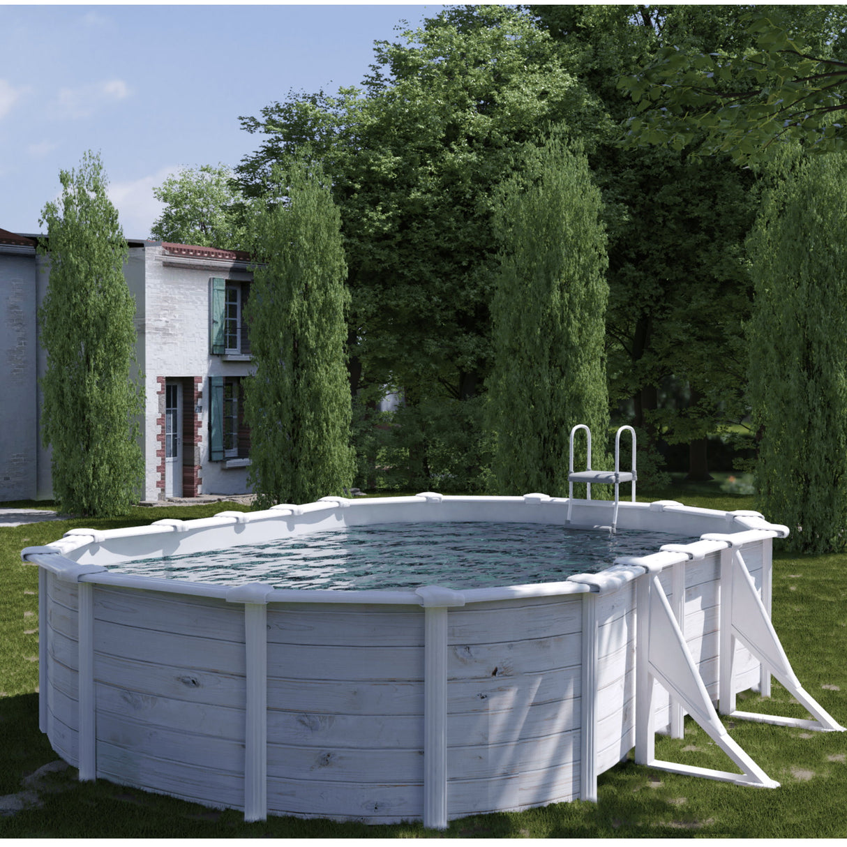 Ensemble piscine forme ovale GRE look nordique Groenland 610 x 375 x 132 cm