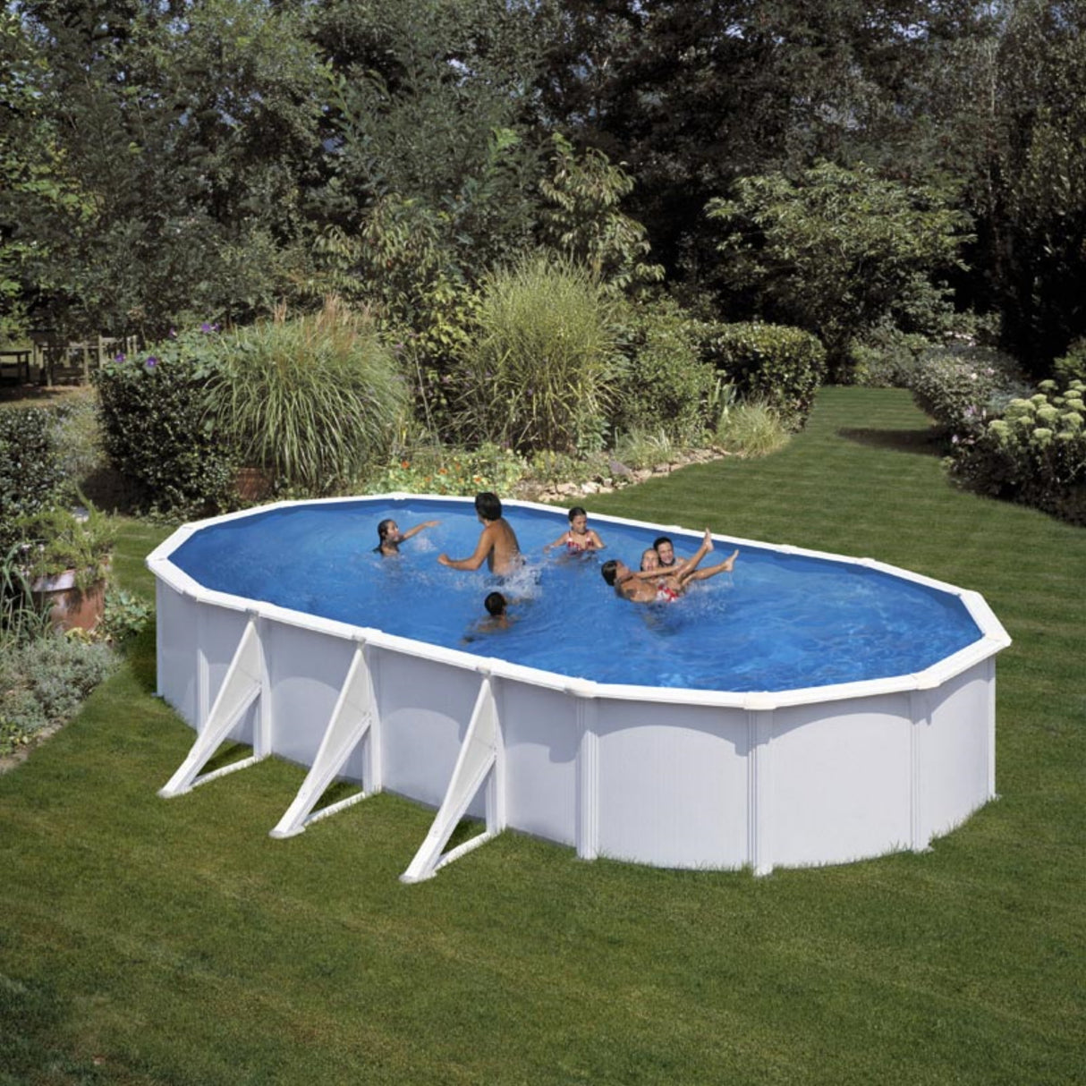 Ensemble piscine forme ovale GRE aspect acier Fiji 730 x 375 x 120 cm