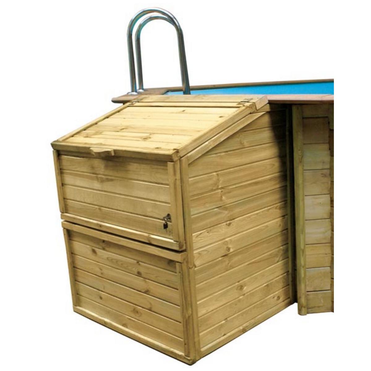 Coffret technologique GRE pour piscines en bois véritable 118 cm