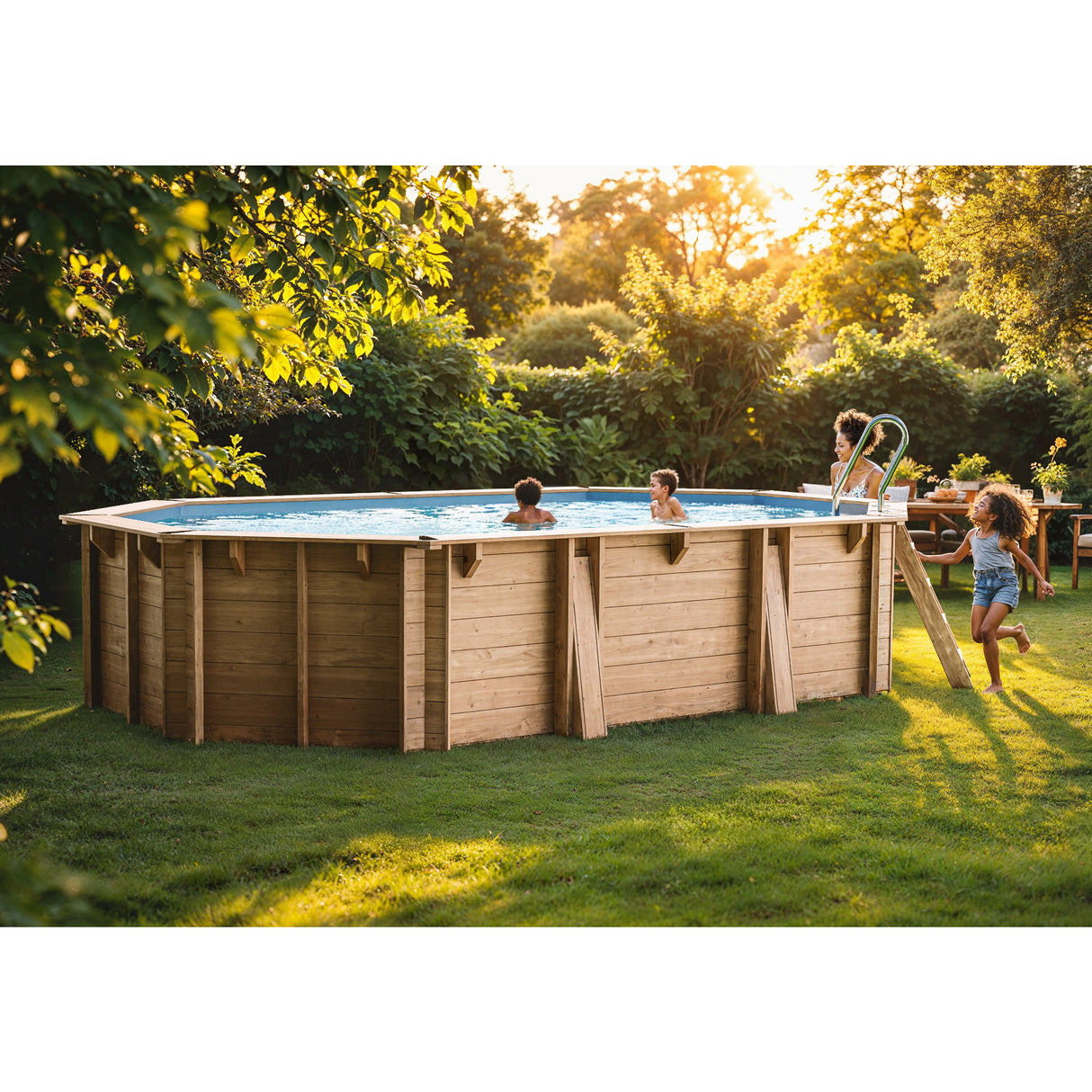 GRE Pool Komplettset aus Echtholz Bambu 2 Oval 535 x 335 x 136 cm