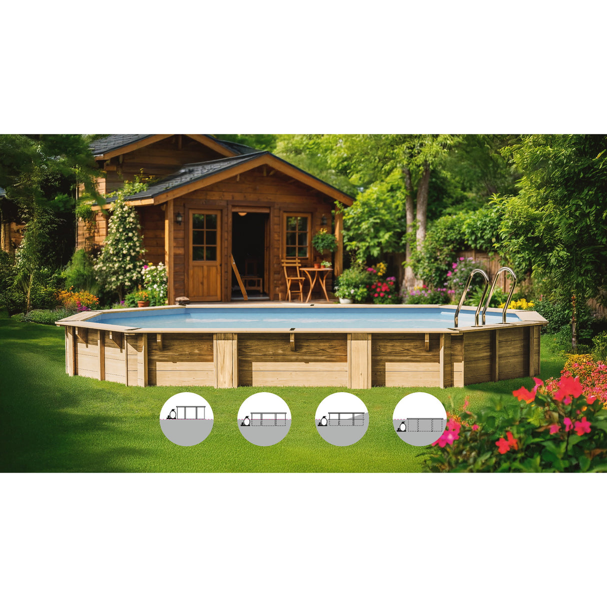 GRE Pool Komplettset aus Echtholz Bambu 2 Oval 535 x 335 x 136 cm
