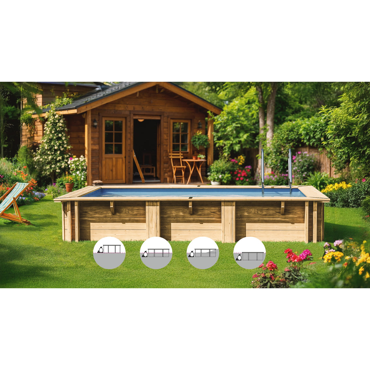 GRE Pool Komplettset aus Echtholz Papaya Rechteck 520 x 320 x 133 cm