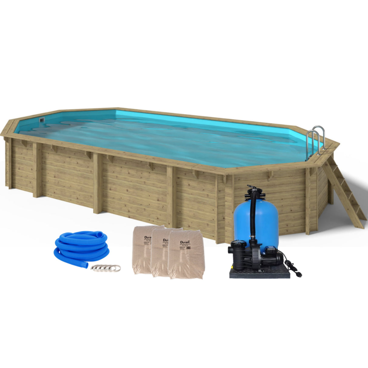 Ensemble piscine en bois OKU EMOTION-FUN ovale 857 cm x 457 cm - hauteur 131 cm