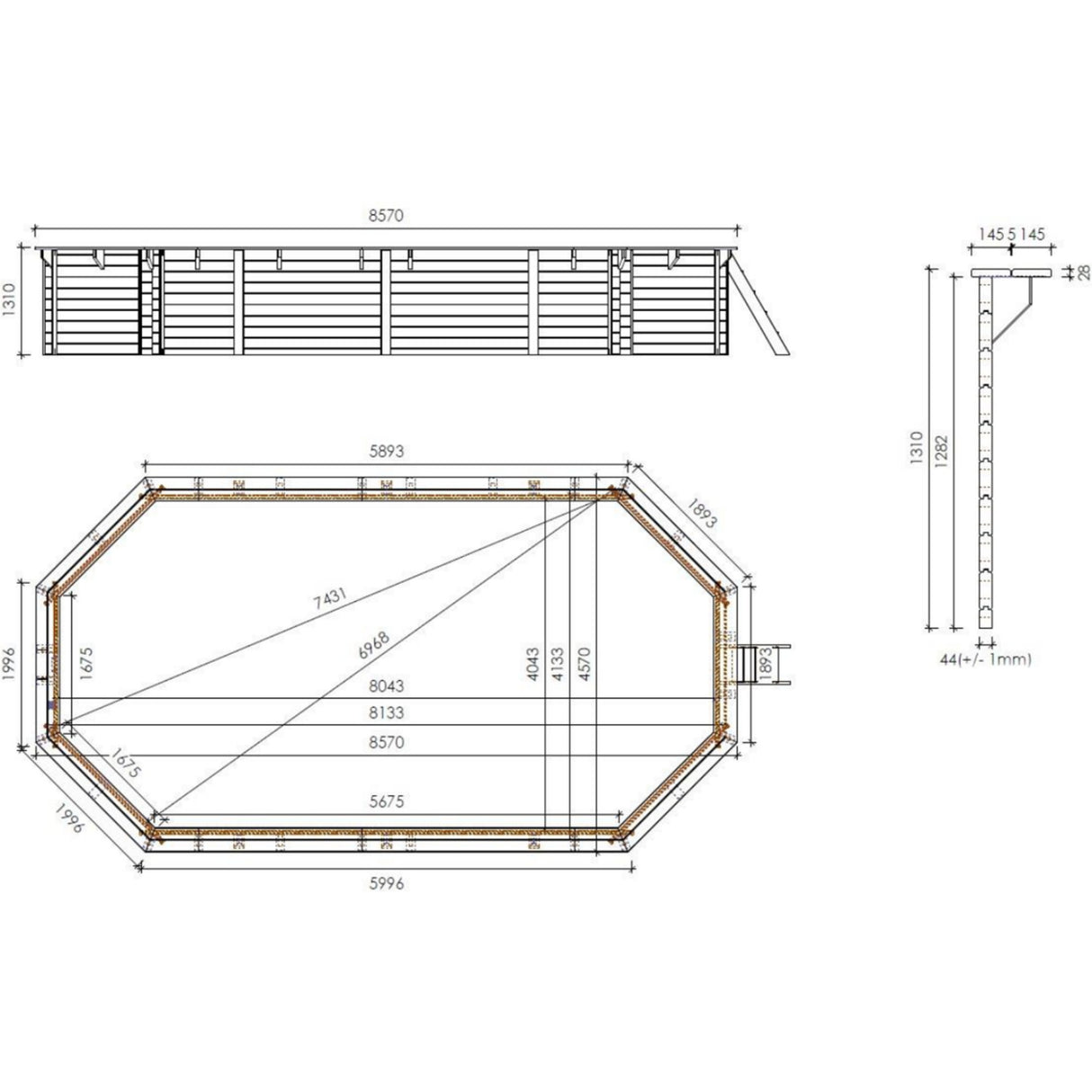 Ensemble piscine en bois OKU EMOTION-FUN ovale 857 cm x 457 cm - hauteur 131 cm