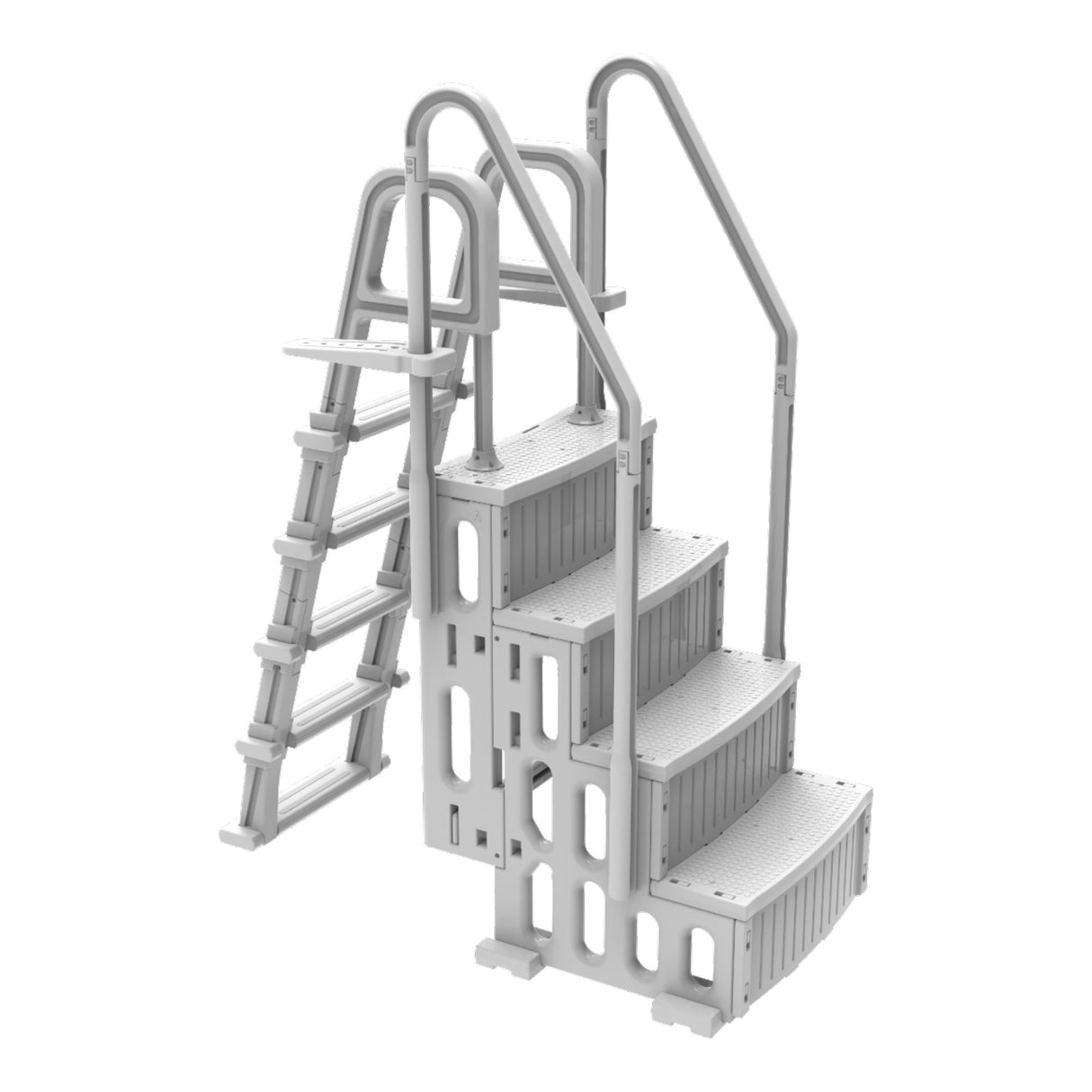 OKU Pooltreppe 4-Stufen Kunststoff mit 5-Stufen Leiter für Aufstellpools