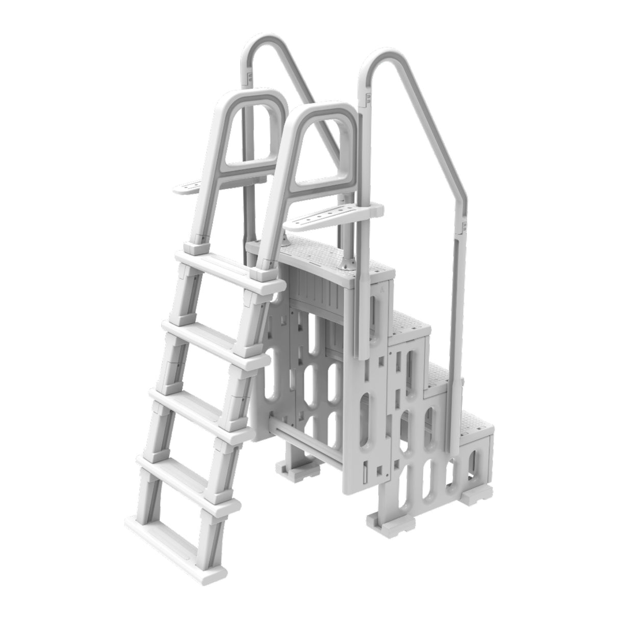 OKU Pooltreppe 4-Stufen Kunststoff mit 5-Stufen Leiter für Aufstellpools