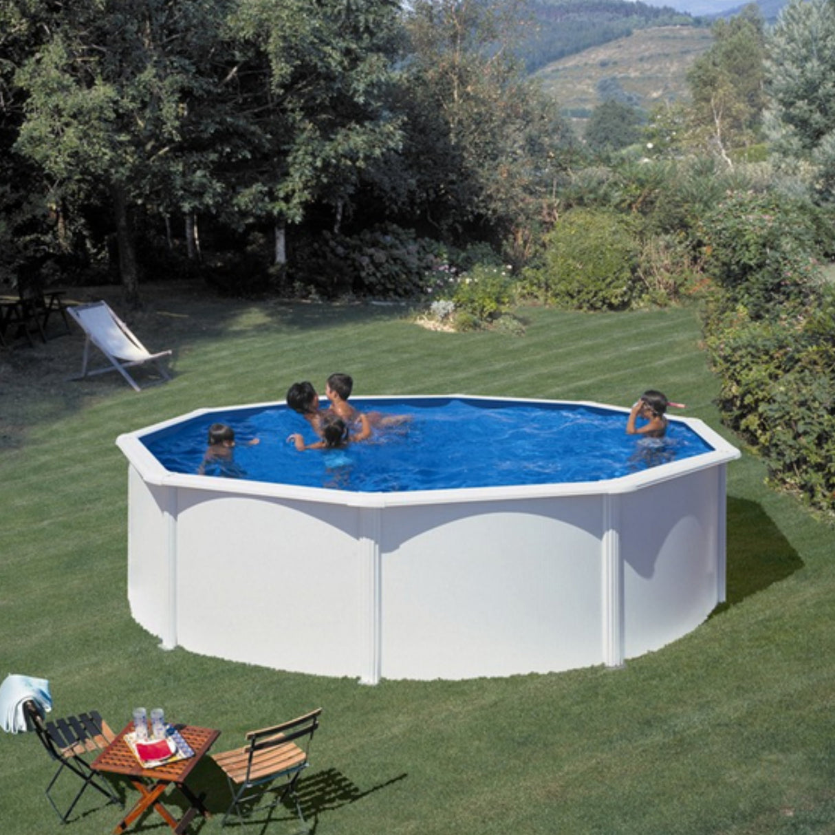 Ensemble piscine ronde GRE aspect acier Fidji II Ø 460 x 120 cm