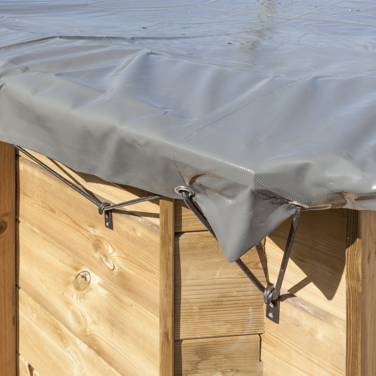 Bâche d'hiver GRE 580g/m² pour piscine rectangulaire en bois véritable Citron