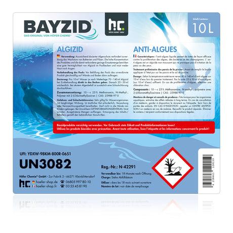 10 L BAYZID® Algicide Prévention des algues