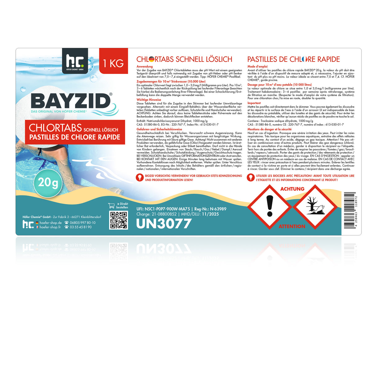 1 kg de tablettes de chlore BAYZID® 20g à dissolution rapide
