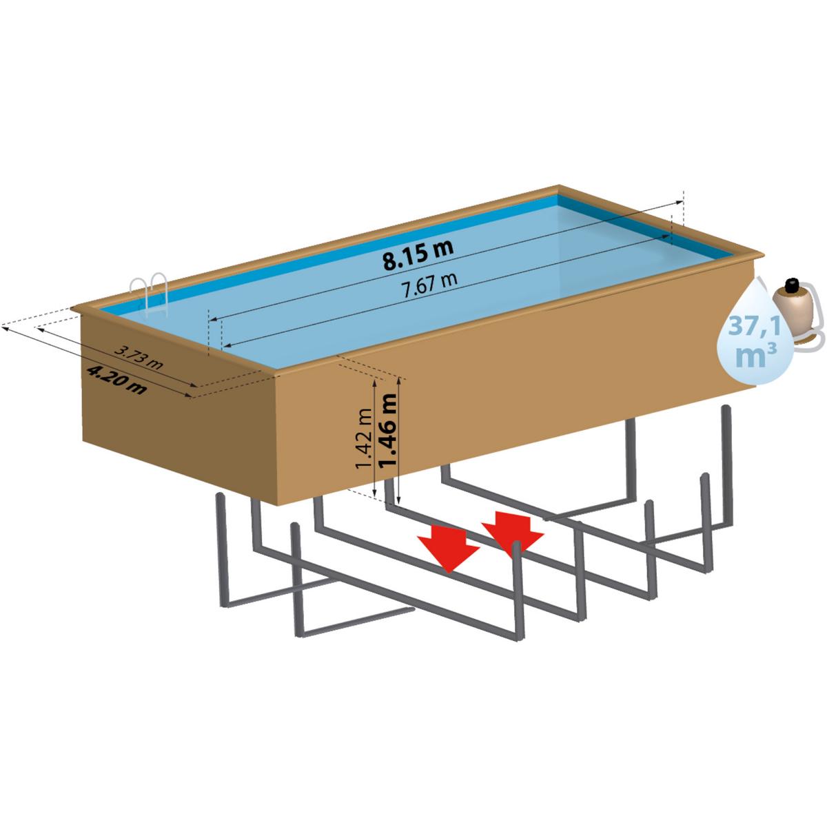 Ensemble complet de piscine GRE en bois véritable Braga rectangle 815 x 421 x 146 cm