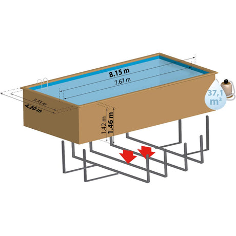 Ensemble complet de piscine GRE en bois véritable Braga rectangle 815 x 421 x 146 cm