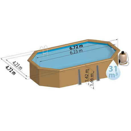 Ensemble complet de piscine GRE en bois véritable Vermela Oval 672 x 472 x 146 cm