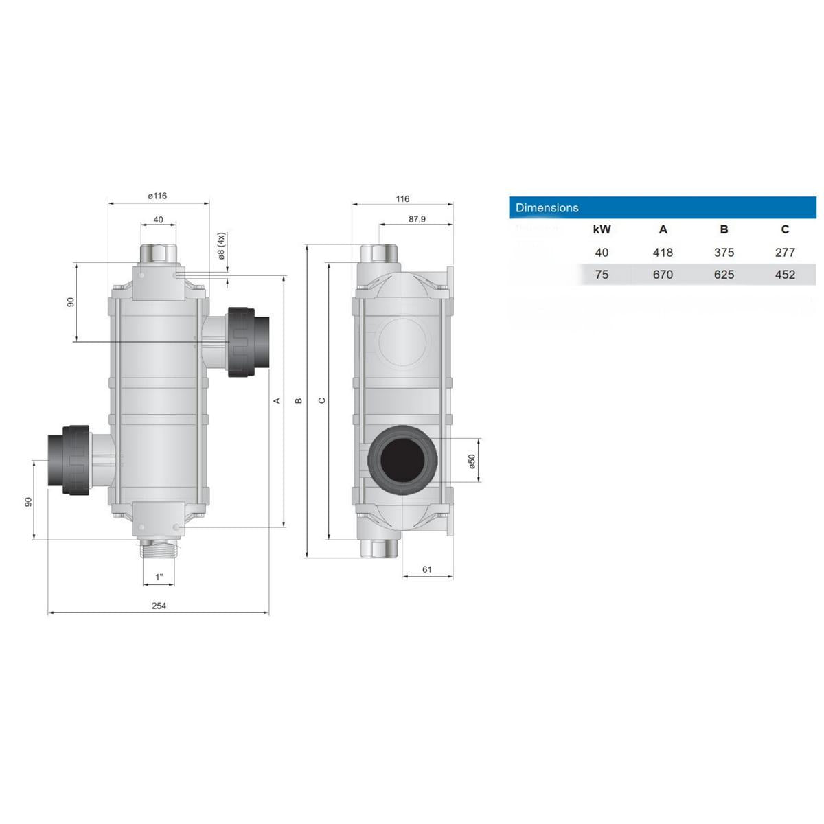 Pahlen Wärmetauscher Hi-Temp Titan 65.000 kcal/h = 75kW