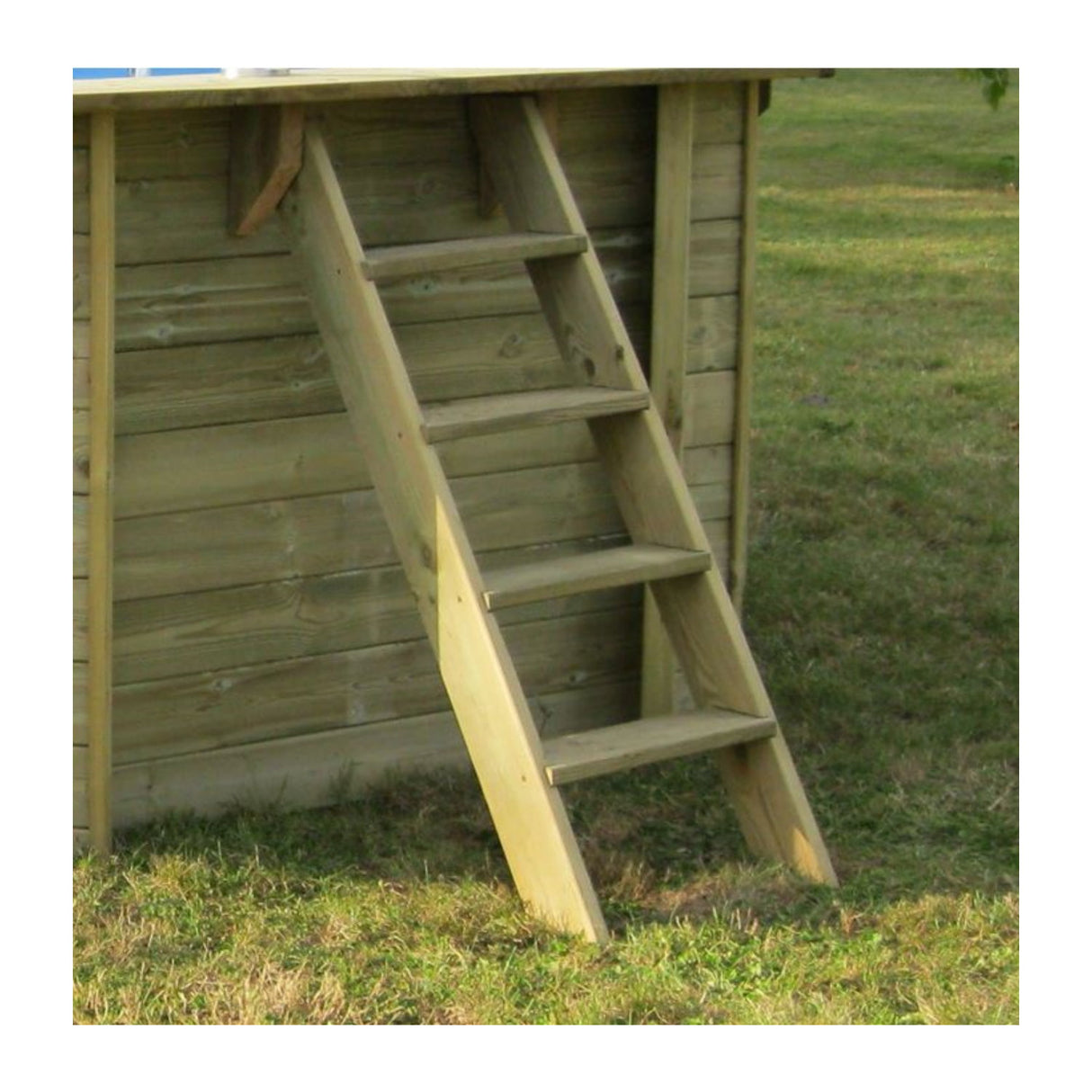 Ensemble complet de piscine GRE en bois véritable bambou ovale 535 x 335 x 130 cm