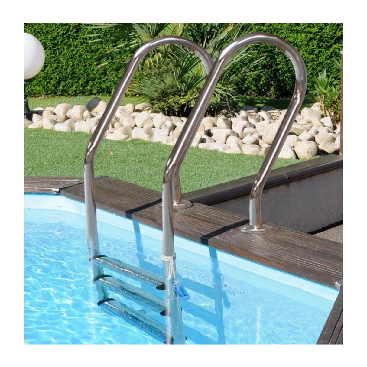 Ensemble complet de piscine GRE en bois véritable Evora rectangle 620 x 420 x 133 cm