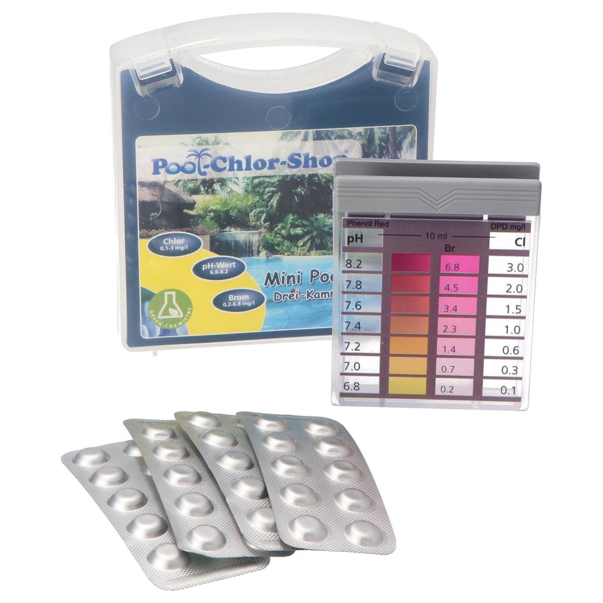 Mini testeur de piscine premium chlore et pH dans un étui