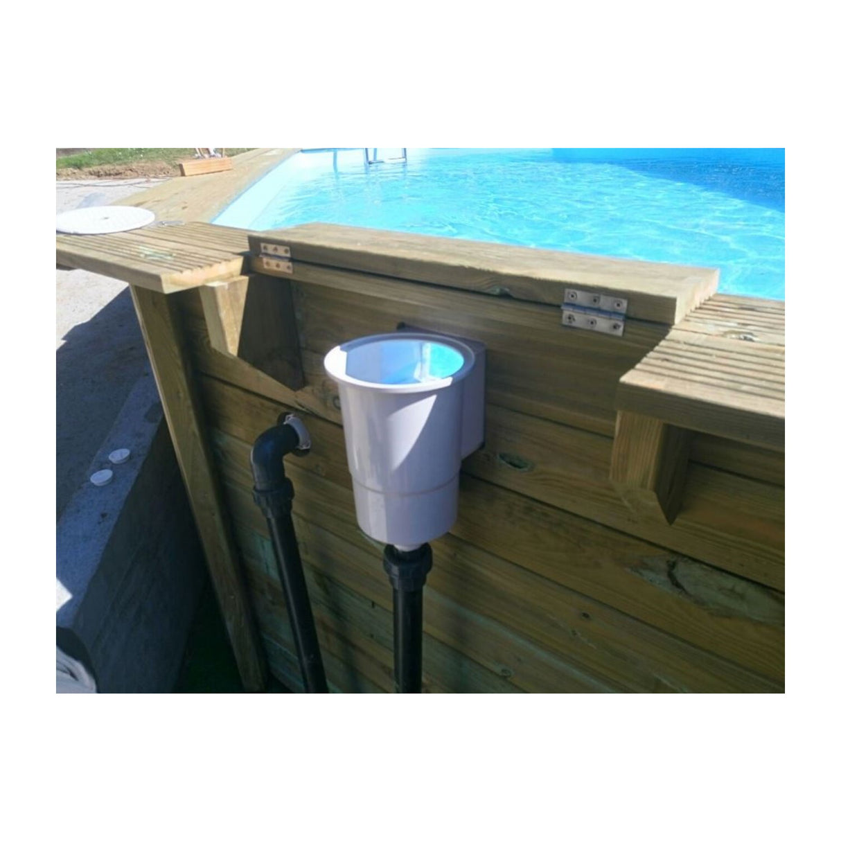 Ensemble complet de piscine GRE en bois véritable Marbella 2 rectangle 420 x 270 x 117 cm