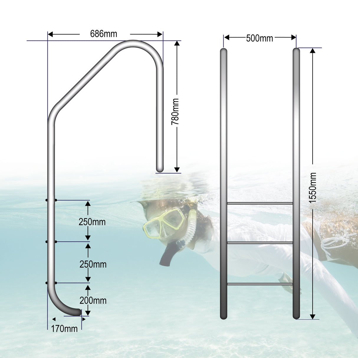 Einbauleiter Trendline WEIT 3-stufig V2A Edelstahl - B-Ware