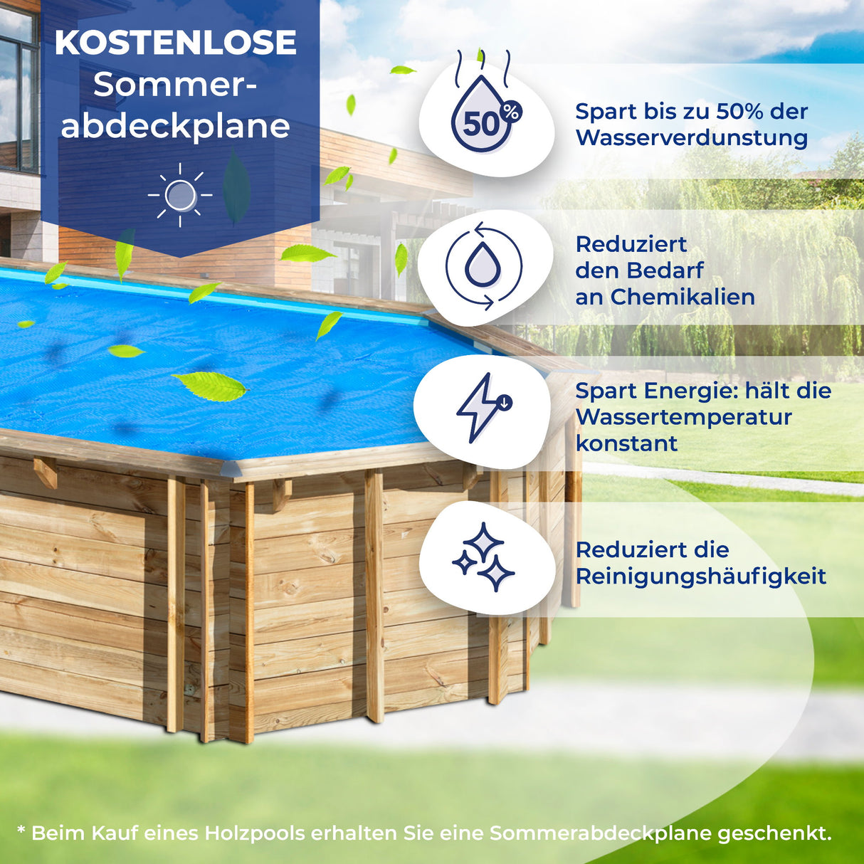 GRE Pool Komplettset aus Echtholz Lemon Quadrat 375 x 200 x 68 cm