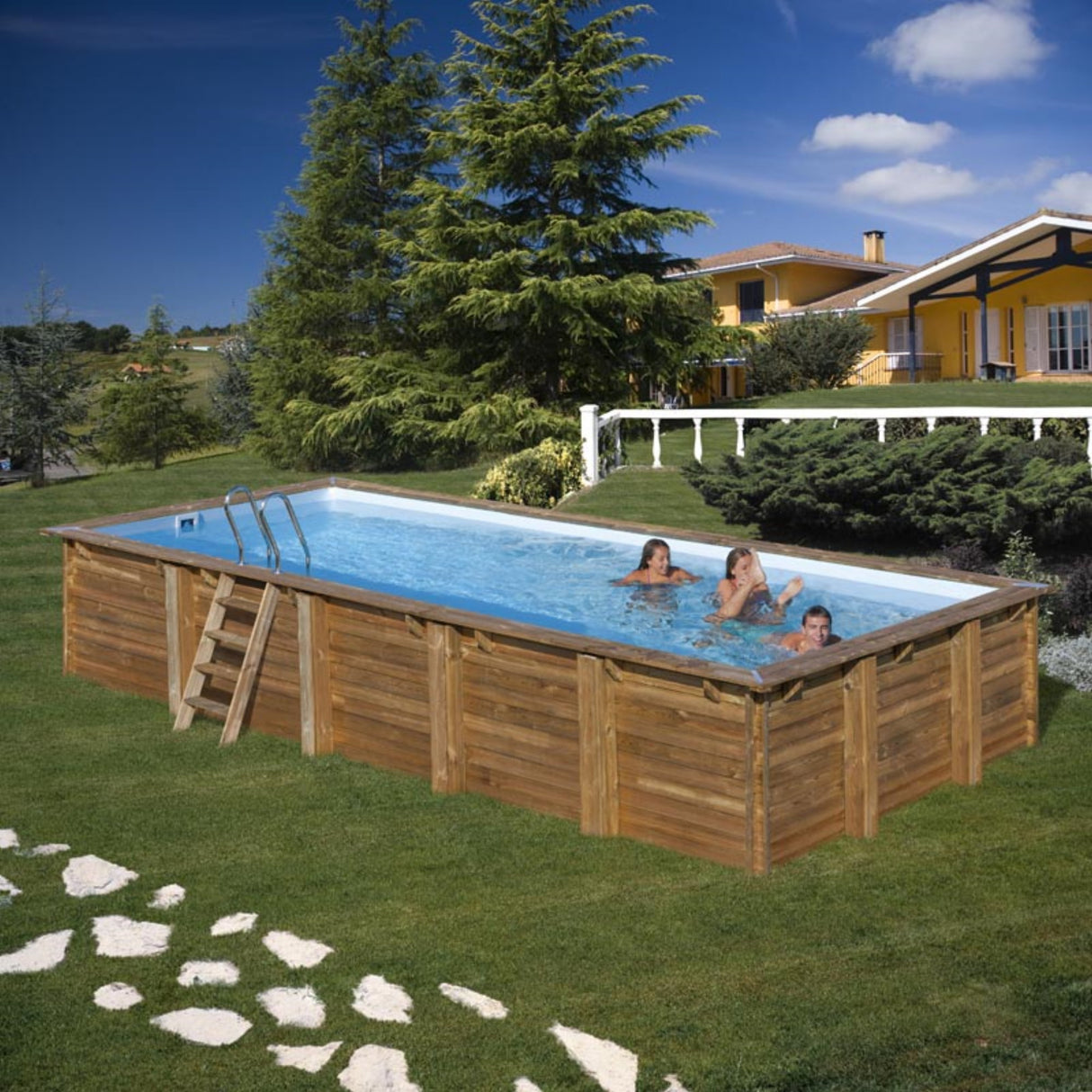 Ensemble complet de piscine GRE en bois véritable Braga rectangle 815 x 421 x 146 cm