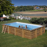 Ensemble complet de piscine GRE en bois véritable Evora rectangle 620 x 420 x 133 cm