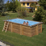 Ensemble complet de piscine GRE en bois véritable Marbella 2 rectangle 420 x 270 x 117 cm