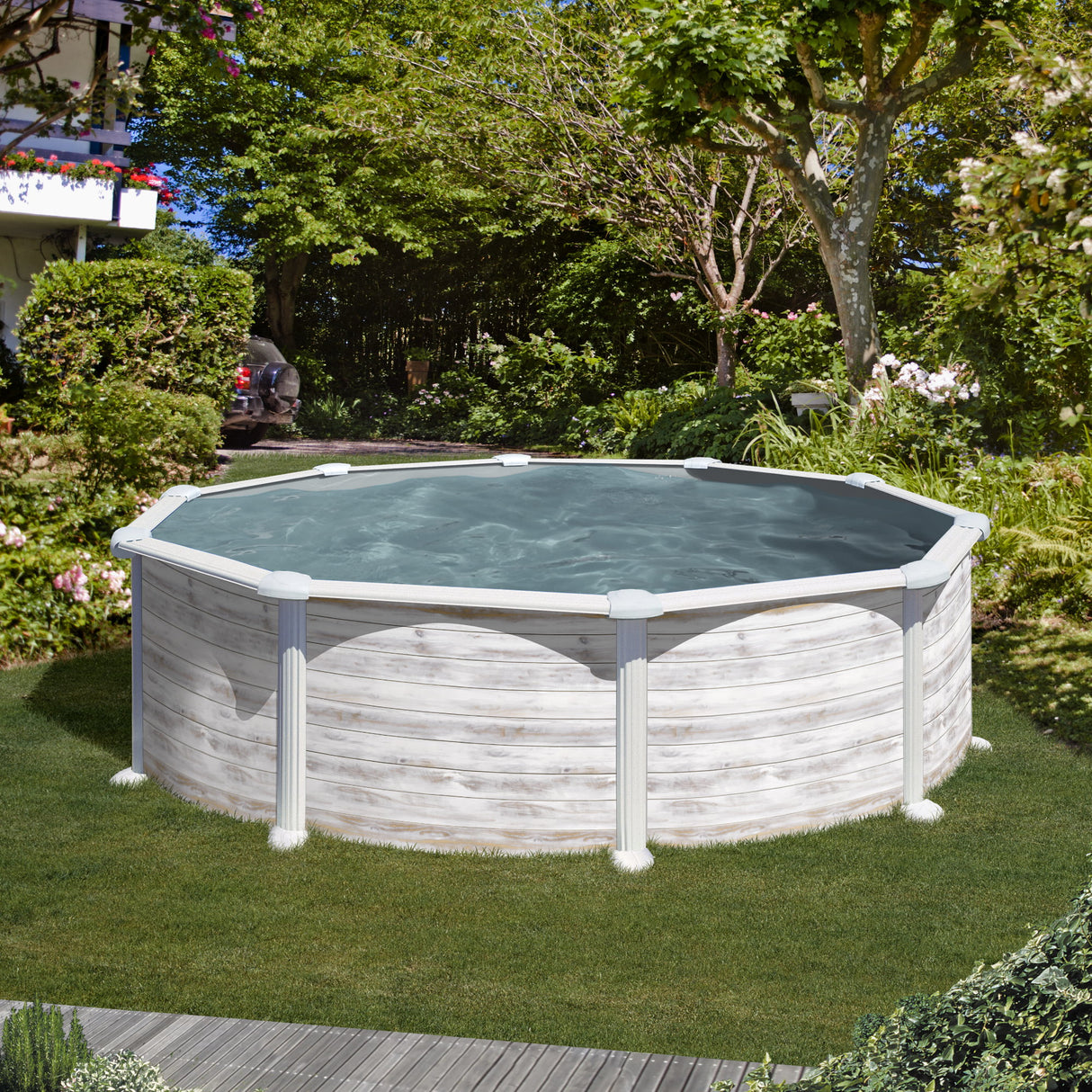 Ensemble piscine ronde GRE look nordique Greenland Premium Ø 350 x 132 cm 