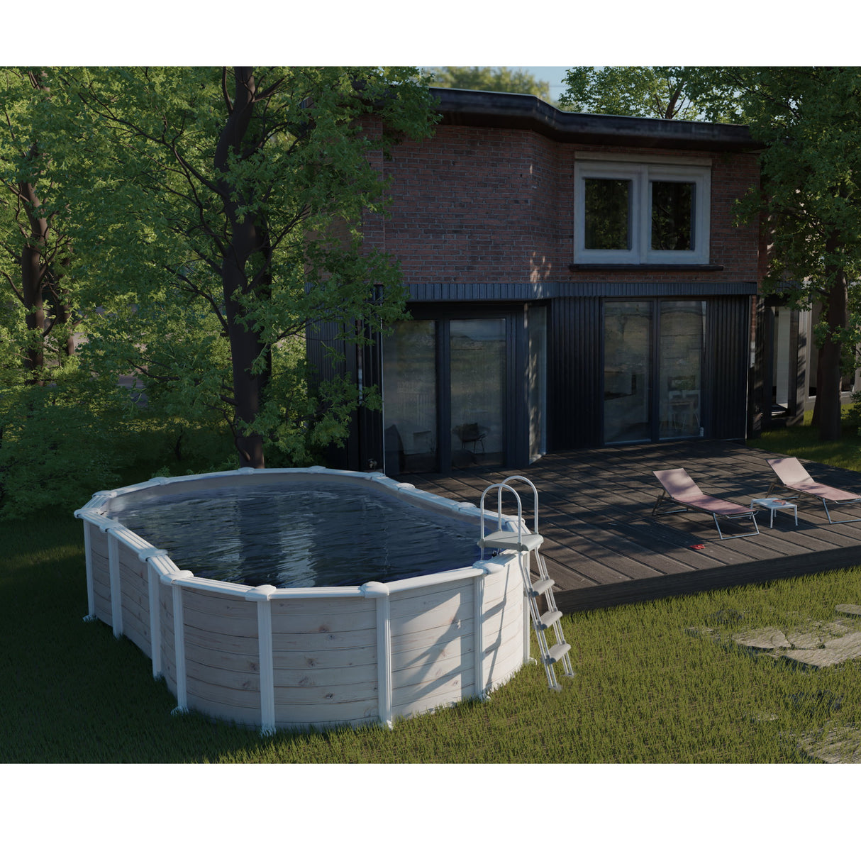 Ensemble piscine forme ovale GRE look nordique Islande OMEGA 730 x 375 x 132 cm