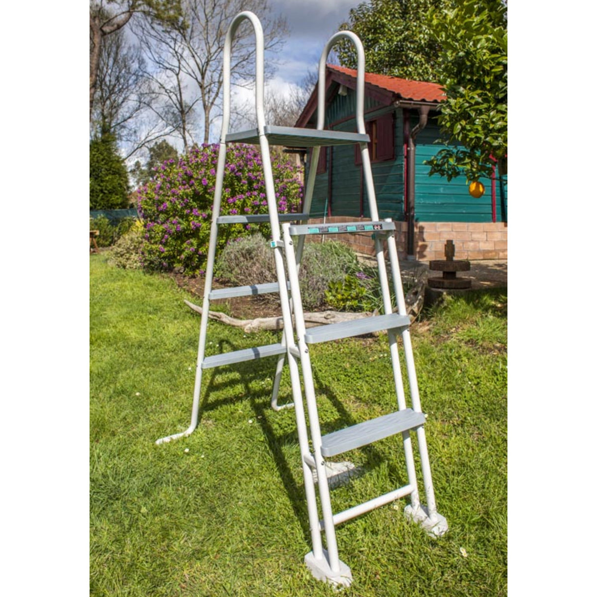 Ensemble piscine ronde GRE aspect acier Atlantis Ø 460 x 132 cm 