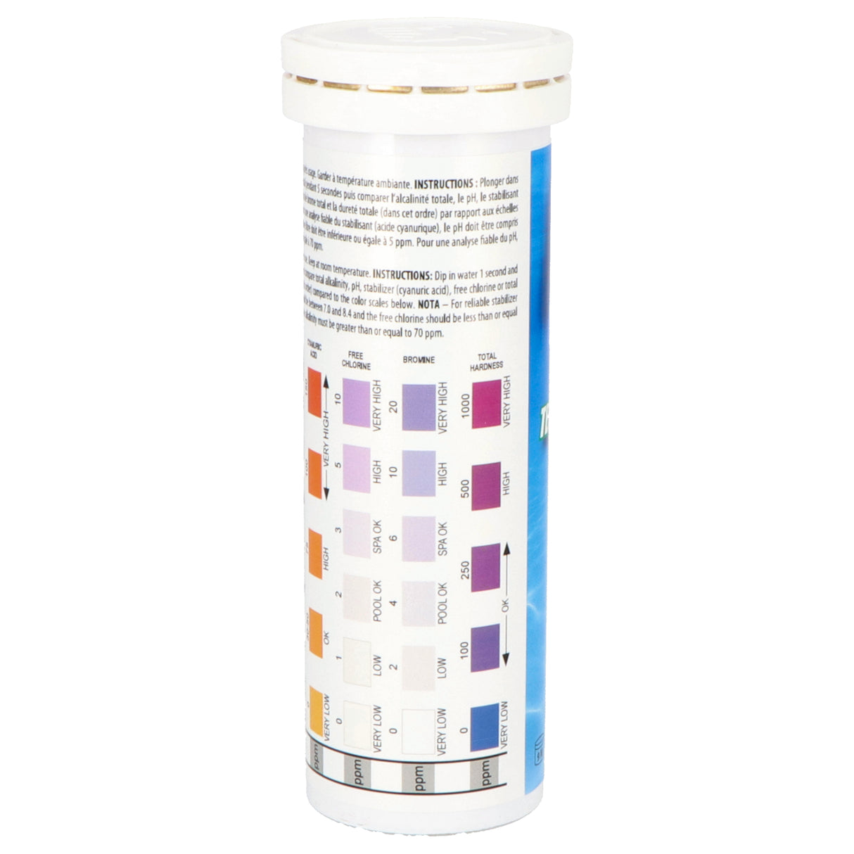 BANDELETTES DE TEST hth® Cl/pH/Br/tH/TAC/Cy (25 pièces)