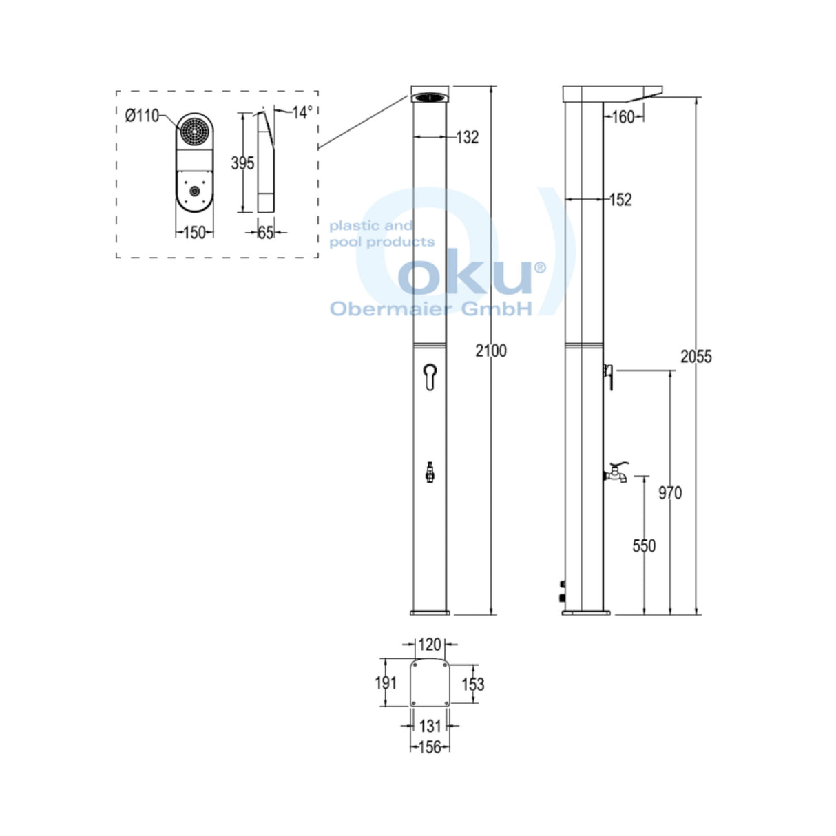 OKU SOLAX Douche solaire 35 litres Aluminium Douche de jardin