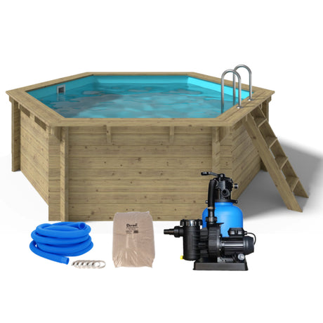 Ensemble de piscine en bois OKU EMOTION-FUN rond 510 cm - hauteur 120 cm